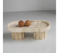 Natural Marble Tray with Leg, Round 18CM Vanity DecorativeTray for Countertop Organizer, CatchallTray for Perfume, Candles, Jewelry Dish (Oval)