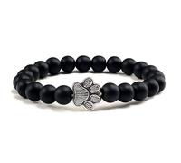 Natural Matte Black Stone Paw Print Bracelet Homme Femme Pet Memorial Cat Dog Lovers Jewelry Bracelets Gifts(A)