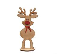 Natural MDF Reindeer Figure 20cm Red Nose Christmas Table Decor(M)