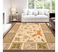 Natural Minimalist Cozy Countryside Artistic Bohemian Area rug 140 x 200 cm, Brown Plants Fox Short Pile Indoor Carpet for Living Room Children’s Room, Non Slip Washable Carpet