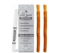 Natural Miswak Stick | 2 Organic Siwak Sticks + One Holder - Natural Toothbrush | Organic Teeth Cleaning & Whitening | Vacuum Sealed Tooth Brush | Eco-Friendly & Biodegradable