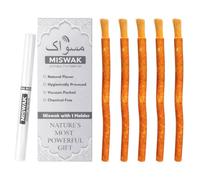 Natural Miswak Stick - 5 Organic Siwak Sticks with Holder | Chewable Toothbrush for Teeth Whitening &Fresh Breath | Eco-Friendly, Biodegradable & Anti-Bacterial