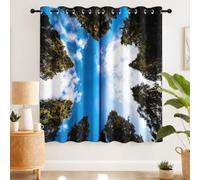 Natural Modern Blackout Curtains for Bedroom, Eyelet Curtains 66 x 90 Inch Drop 2 Panels, Thermal Insulated Drapes for Living Room, Forest Tree Sky Patterned Window Treatments