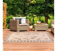Natural Modern Outdoor Easy to clean Machine Made Border Area Rug The Rug Shop UK Natural 120cm diameter