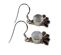 Natural Moonstone Gemstone Dangle Earring 25x12mm | Made in 925 Sterling Silver, Silver Plated |Round Shape Stone, Smooth Minimlist Style Dangle For Women & Girls |LK_RDG_00147