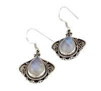 Natural Moonstone Gemstone Dangle Earring 3.5x1.5mm | Made in 925 Sterling Silver, Silver Plated |Pear Shape Stone, Smooth Minimlist Style Dangle For Women & Girls |LK_RDG_00246