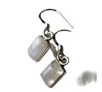 Natural Moonstone Gemstone Dangle Earring 6mm | Made in 925 Sterling Silver, Silver Plated |Cushion Shape Stone, Smooth Minimlist Style Dangle For Women & Girls |LK_RDG_00003