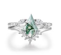 Natural Moss Agate Gemstone Genuine 925 Sterling Silver Ring for Women Kite Cut Women's Ring Set for Engagement Silver 925 Jewelry, 6 UK, 925 Sterling Silver,Gemstone,Metal,Silver, Agate