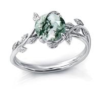Natural Moss Agate Ring for Women Sterling Silver Green Moss Agate Engagement Ring Wedding Promise Ring Jewelry Gift for Women