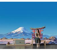 Natural Mountain Landscape Photo Wallpaper 250 X 175 Cm, Classic Ukiyo-E Style Non Woven Fabric Wallpaper for Living Rooms, Bedrooms, Kitchens, Foyer, and Offices, Sky Blue