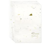 Natural Mulberry Paper, 40 Sheets Visible Leaves Fiber Rice Paper, Printable Decoupage Tissue Papers Sheets, for Writing, Painting, DIY Crafts, Decoupage, Card Making Supplies(19x29cm)