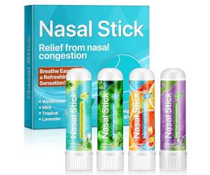 Natural Nasal Stick 4 Pack, Fast Relief from Stuffy Nose, Enhances Breathing and Boosts Focus, Cool Feeling Perfect for Work, Study, Travel