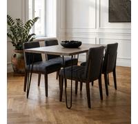 Natural Nordic Wood Effect Veneer Top Dining Table with Black Metal Hairpin Legs