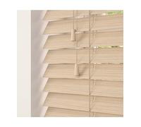 Natural Oak 50mm Faux Wood Venetian Blinds Fine Grained With Strings 120cm Drop 230cm Wide