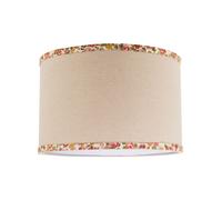 Natural Oatmeal Linen Circular Lamp Shade with Colourful Floral Trims Happy Homewares Light Beige 12 inches