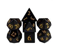 Natural Obsidian Dice Set, 7-Piece Hand-Carved Polyhedral Dice for Dungeons & Dragons (D&D), Pathfinder, Call of Cthulhu, Tabletop RPG Gaming, Collectible Gemstone Dice with Gold Numbering (Black)