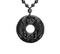 Natural Obsidian Necklace Lucky Amulet Protection Pendant with Adjustable Bead Chain Black Crystal Talisman Spiritual Jewelry Gift for Men Women, Gemstone, Obsidian