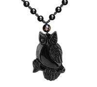 Natural Obsidian Necklace Lucky Amulet Protection Pendant with Adjustable Bead Chain Black Crystal Talisman Spiritual Jewelry Gift for Men Women, Gemstone, Obsidian
