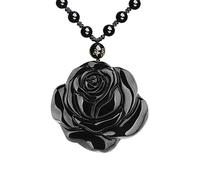 Natural Obsidian Necklace Lucky Amulet Protection Pendant with Adjustable Bead Chain Black Crystal Talisman Spiritual Jewelry Gift for Men Women, Gemstone, Obsidian