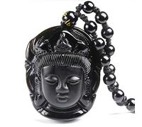 Natural Obsidian Pendant Buddha Amitabha Buddha Head Pendant Necklace