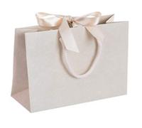 Natural Or Cream Boutique Shop Ribbon Tie Gift Bags Rope Handle Events Bag - 2 SIZES (Cream Small, 10 Bags)