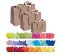 Natural Or Cream Boutique Shop Ribbon Tie Gift Bags Rope Handle Events Bag Plus Tissue Wrap (Natural Kraft Small, 25 Bags)
