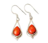 Natural Orange Copper Turquoise Gemstone Dangle Earring 3.5x2.5mm | Made in 925 Sterling Silver, Silver Plated |Pear Shape Stone, Smooth Minimlist Style Dangle |LK_RDG_00174
