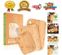 Oliver's Kitchen ® 3 x Set of Wooden Chopping Boards - Different Sizes for Every Occasion - Beautifully Designed, Durable & Hard Wearing - 100% Natural Organic Bamboo Cutting Boards - Easy to Clean