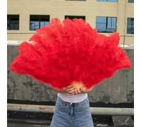 Natural Ostrich Feather Fan Big Hand Held Wedding Dance Party Alloween Performance Turkey Feather Accessories Plume Crafts Decor-Red-60-100cm