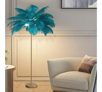 Natural Ostrich Feather Floor Lamp Dimmable LED Modern Feather Lamp with Foot Switch 3 Color Options Stylish Home Decor for Living Room/Bedroom (160cm Blue)