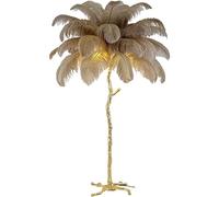 Natural Ostrich Feather Floor Lamp, Resin Feather Standing Lamp, Simple Modern Bedroom and Living Room Standing Lamp, Golden Lamp Body, Dimmable with E14 LED Bulb