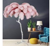 Natural Ostrich Feather Floor Lamp, Silver Light Body Feather Standing Lamp with Feather Lampshade Modern Dimmable Floor Lamp for Bedroom, Living Room, Kids Room