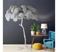 Natural Ostrich Feather Floor Lamp, Silver Light Body Feather Standing Lamp with Feather Lampshade Modern Dimmable Floor Lamp for Bedroom, Living Room, Kids Room