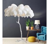 Natural Ostrich Feather Floor Lamp, Silver Light Body Feather Standing Lamp with Feather Lampshade Modern Dimmable Floor Lamp for Bedroom, Living Room, Kids Room