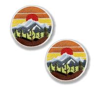 Natural Outdoor Aesthetic Patch, Pack of 2, Mountain Adventure & Explorer Badge, Sunset Hook Loop Patches, Appliqué for Military Clothing, Jeans, Bags, Baseball Cap, Hats, Uniform, Backpacks