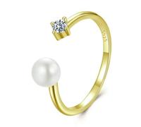 Natural Pearl Moissanite Adjustable Ring, 925 Sterling Silver Exquisite Open Ring For Women Fine Jewelry Gift