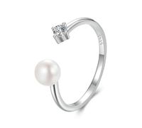 Natural Pearl Moissanite Adjustable Ring, 925 Sterling Silver Exquisite Open Ring For Women Fine Jewelry Gift