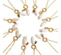 Natural Pearls And Color Pendant Necklace Stainless Steel Jewelry 12 Birthstones Lucky Pendant Necklace Gift 1Pcs(Apr)
