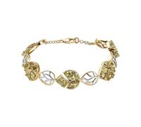 Natural Peridot, Blue Sapphire, & White Zircon Leaf Bracelet - 18K Gold Vermeil Over Sterling Silver - 7-Inch Bracelet - Elegant Gift for Women