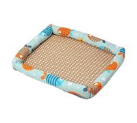 Natural Pet Mat Pet Cooler Summer Linen Rattan Mat Woven Breathable Square Washable Rattan Bed With Edge For Dogs Cats yzG885 (Sky Blue, M)