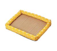 Natural Pet Mat Pet Cooler Summer Linen Rattan Mat Woven Breathable Square Washable Rattan Bed With Edge For Dogs Cats ByT209 (Yellow, XL)