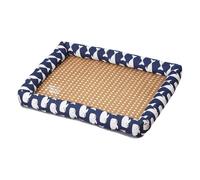 Natural Pet Mat Pet Cooler Summer Linen Rattan Mat Woven Breathable Square Washable Rattan Bed With Edge For Dogs Cats ByT208 (Dark Blue, L)
