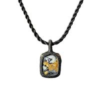 natural pietersite gemstone charm necklace multi color square shape wire-free wrapping thread pendant with 18 inch leather cord chain handmade jewellery for men & women positivity|LK_S_GP_0434