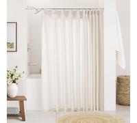 Natural Pinch Pleated Linen Curtains 72 Inches Long 72 Inch Wide for Living Room Bathroom Light Filtering Semi Sheer Shower Bath Curtain 72x72 Boho Neutral Pinch Pleated Drape Hooks Rings 1 Panel
