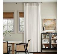 Natural Pinch Pleated Thick Linen Curtains 70 Inches Wide 2 Panels Set, Light Filtering Pinch Pleated Curtains Drapes with Hooks for Sliding Patio Door, Heavy-Weight Faux Linen Memory Trained Curtain