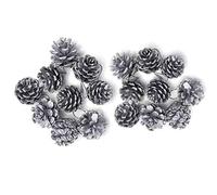 Natural Pine Cones, 18 Mini Pieces with String for Christmas Tree, Silver Pine Cones for DIY Ornament Xmas Party Decoration