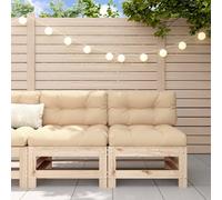 Natural Pine Corner Sofa with Beige Cushions 63.5x63.5x60 cm Solid Wood Outdoor