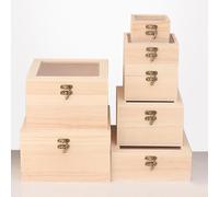 Natural Pine Square Hinged Storage Box for DIY Craft Projects Jewelry Organization Decoupage and Pyrography (20x20x12cm)