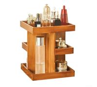 Natural Pine Wood Revolving Storage Rack 3 Levels(Wood color, square)