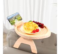 Natural Pine Wood Sofa Arm Tray Foldable Wooden Couch Armrest Tray Sofa Side Tables Organiser Couch Arm Rest Protector Space Saving for Drinks Snack Remote Holder (Wood With Phone Holder)